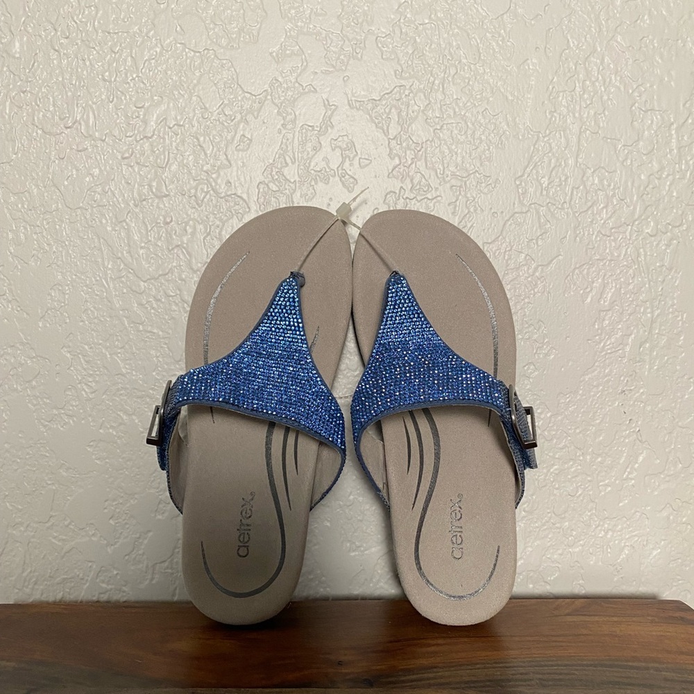 Aetrex Blue Sparkly Sandals